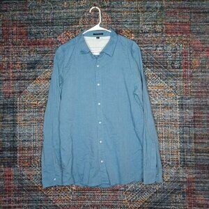Travis Mathew mens blue woven button down shirt XL EUC